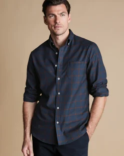 Casual Shirts|Check Shirts<Charles Tyrwhitt Button-Down Collar Non-Iron Twill Windowpane Check Shirt - Rust & Navy Rust & Navy