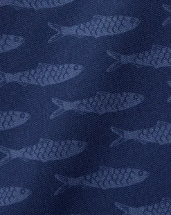 Shirt Sale|Casual Shirts<Charles Tyrwhitt Button-Down Collar Non-Iron Stretch Poplin Fish Print Short Sleeve Shirt - Navy