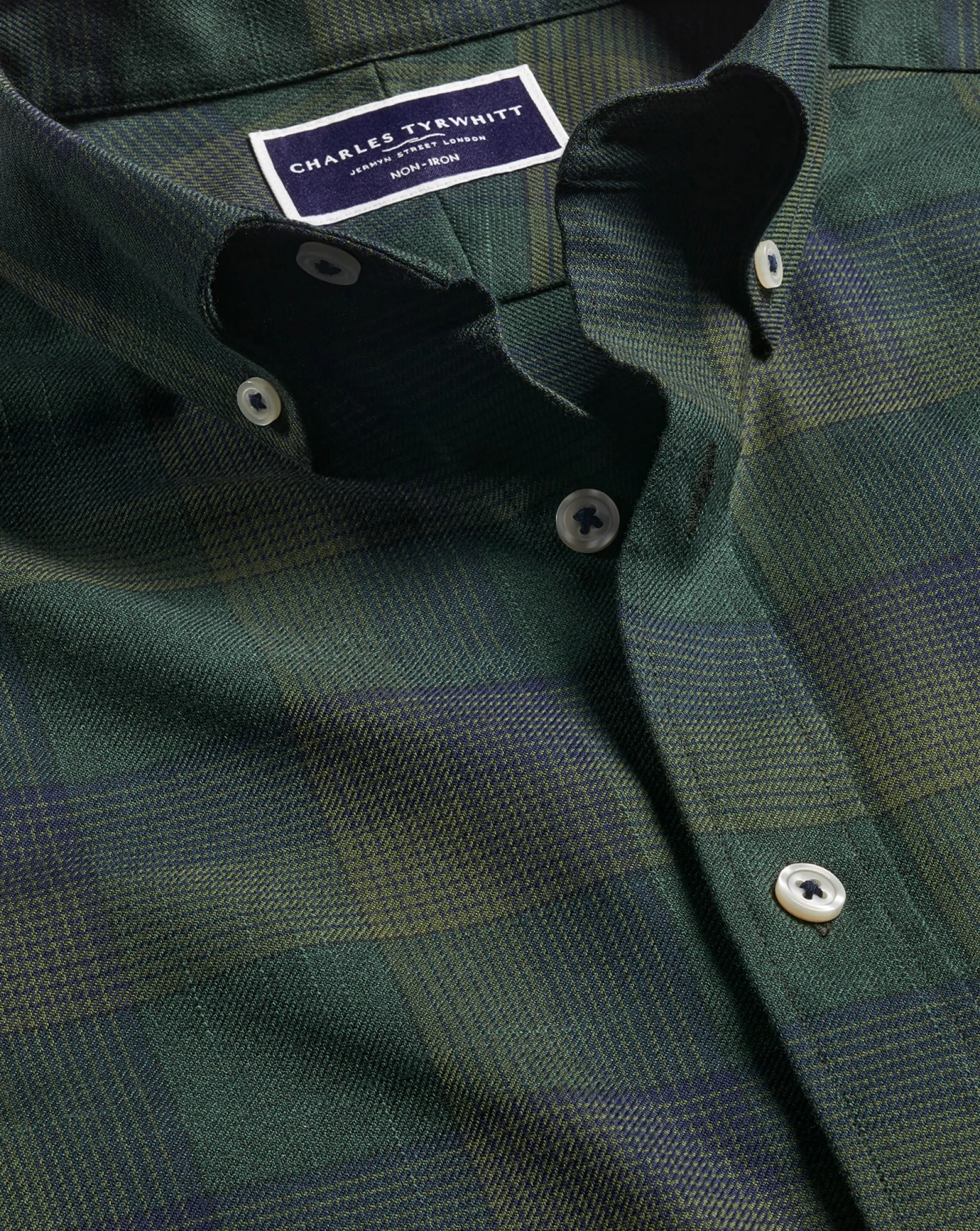 Casual Shirts|Check Shirts<Charles Tyrwhitt Button-Down Collar Non-Iron Twill Multi Check Shirt - Sage Green