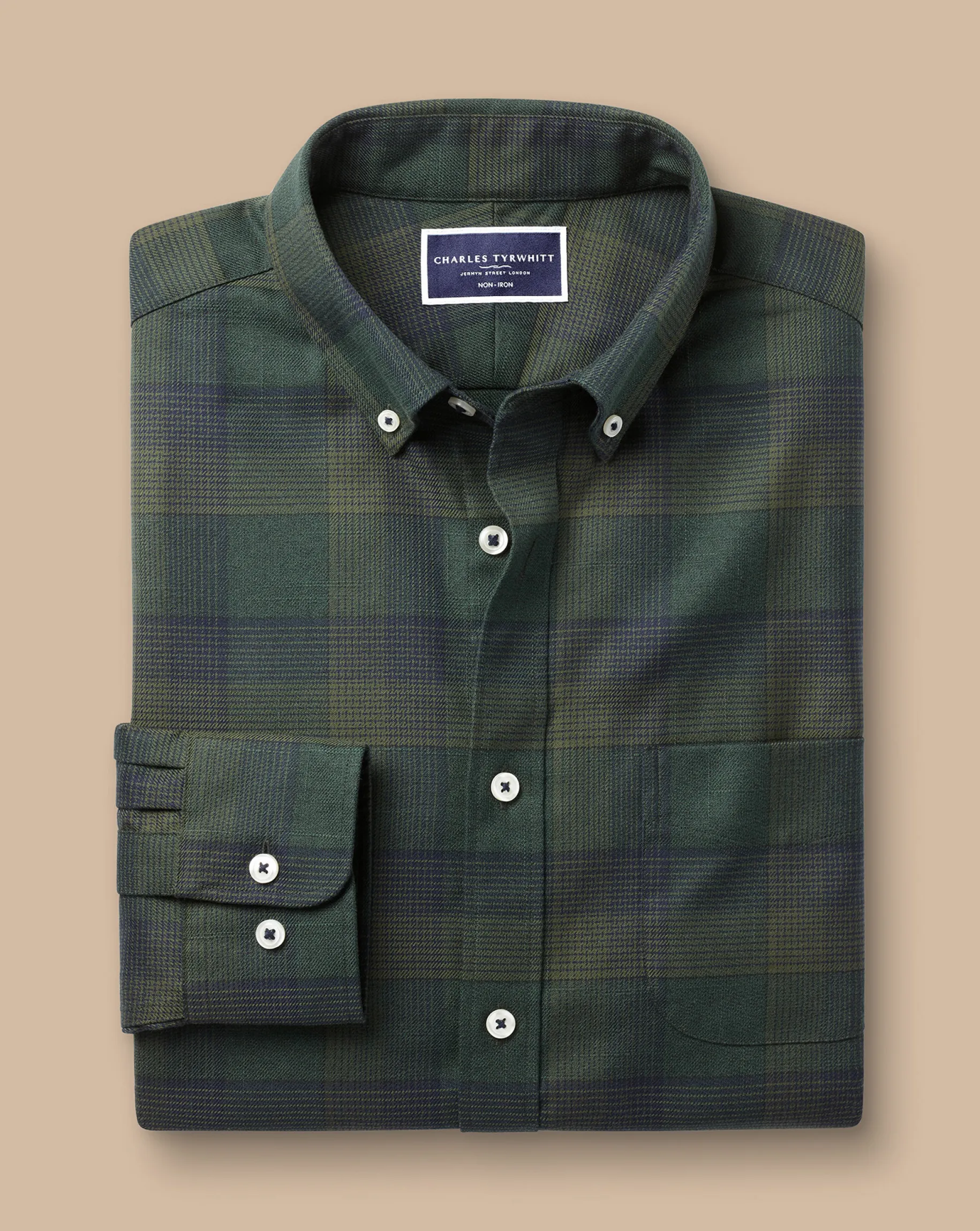 Casual Shirts|Check Shirts<Charles Tyrwhitt Button-Down Collar Non-Iron Twill Multi Check Shirt - Sage Green