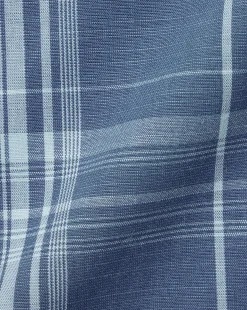 Shirt Sale|Casual Shirts<Charles Tyrwhitt Button-Down Collar Non-Iron Stretch Poplin Slub Multi Check Short Sleeve Shirt - Steel Blue