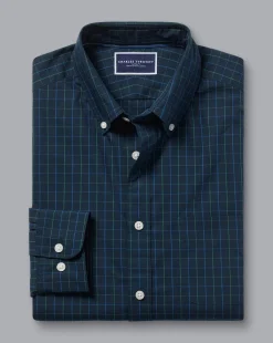 Casual Shirts|M<Charles Tyrwhitt Button-Down Collar Non-Iron Stretch Poplin Check Shirt - Dark Navy