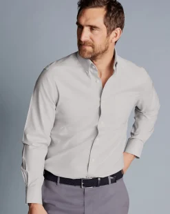 Dress Shirts|S<Charles Tyrwhitt Button-Down Collar Non-Iron Stretch Oxford Shirt - Grey Silver