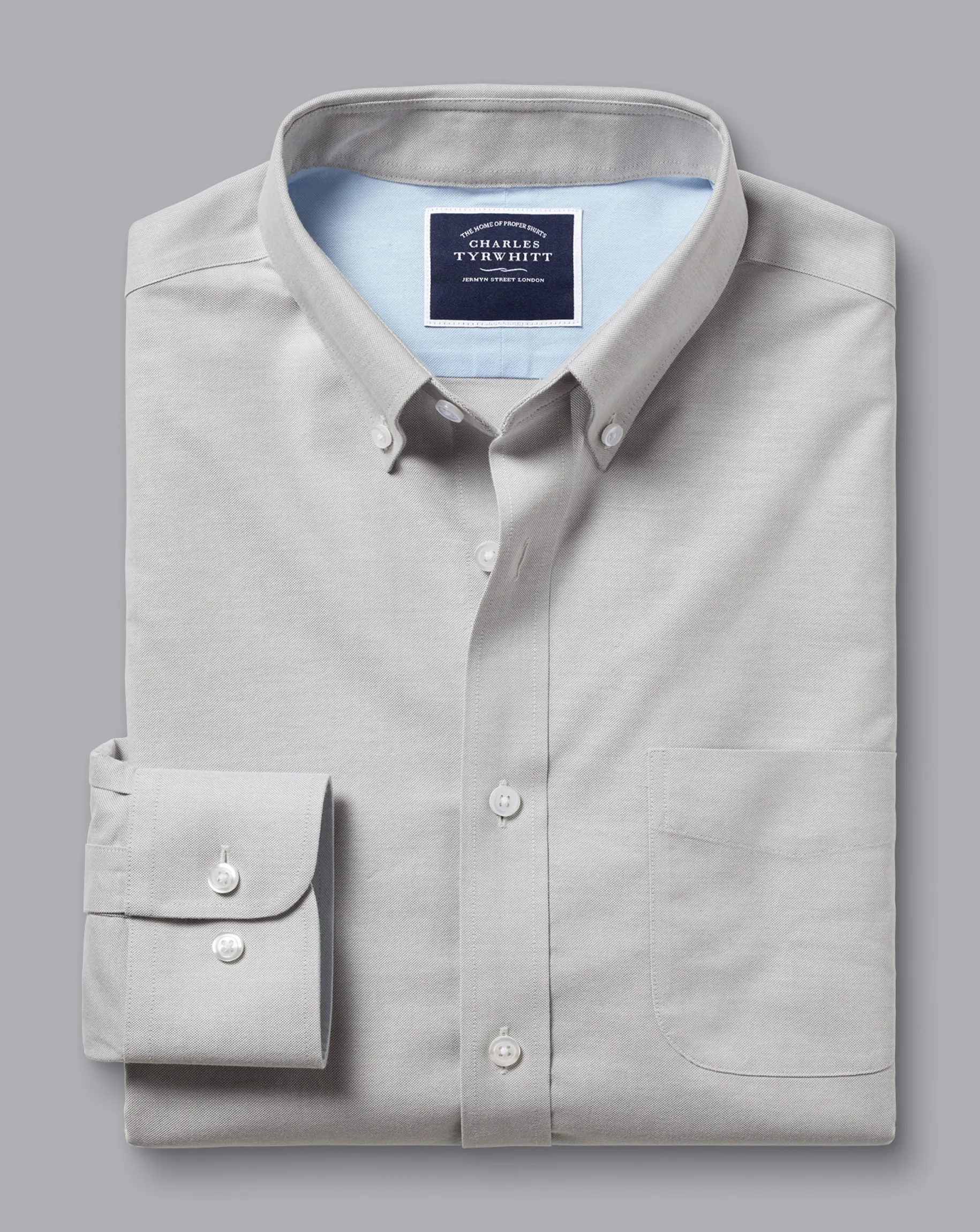 Dress Shirts|S<Charles Tyrwhitt Button-Down Collar Non-Iron Stretch Oxford Shirt - Grey Silver