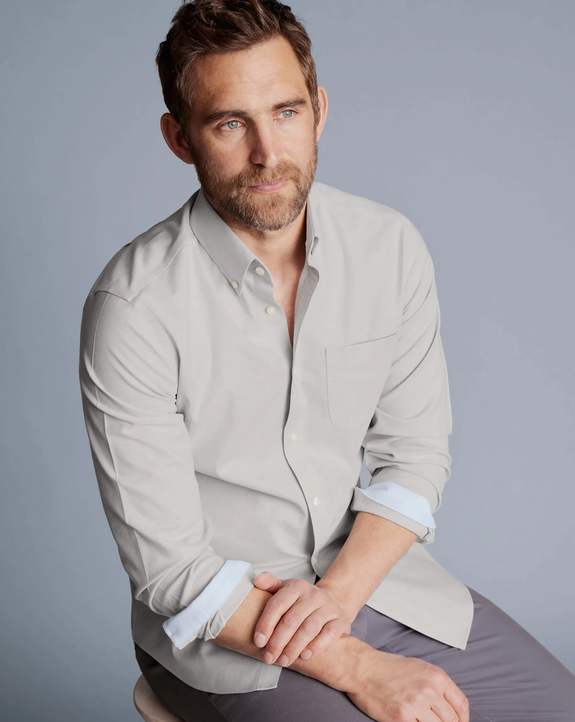 Dress Shirts|S<Charles Tyrwhitt Button-Down Collar Non-Iron Stretch Oxford Shirt - Grey Silver
