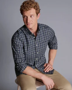Shirt Sale|Casual Shirts<Charles Tyrwhitt Button-Down Collar Non-Iron Stretch Poplin Check Shirt - Navy