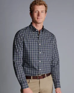 Shirt Sale|Casual Shirts<Charles Tyrwhitt Button-Down Collar Non-Iron Stretch Poplin Check Shirt - Navy