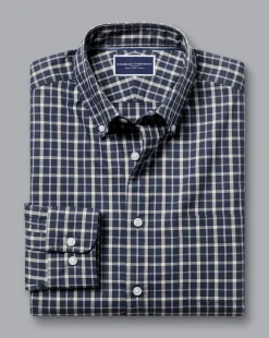 Shirt Sale|Casual Shirts<Charles Tyrwhitt Button-Down Collar Non-Iron Stretch Poplin Check Shirt - Navy