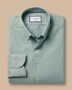 Business Casual Shirts|Dress Shirts<Charles Tyrwhitt Button-Down Collar Non-Iron Check Oxford Shirt - Green