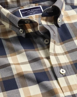 Casual Shirts|Check Shirts<Charles Tyrwhitt Button-Down Collar Non-Iron Twill Large Check Shirt - Sand