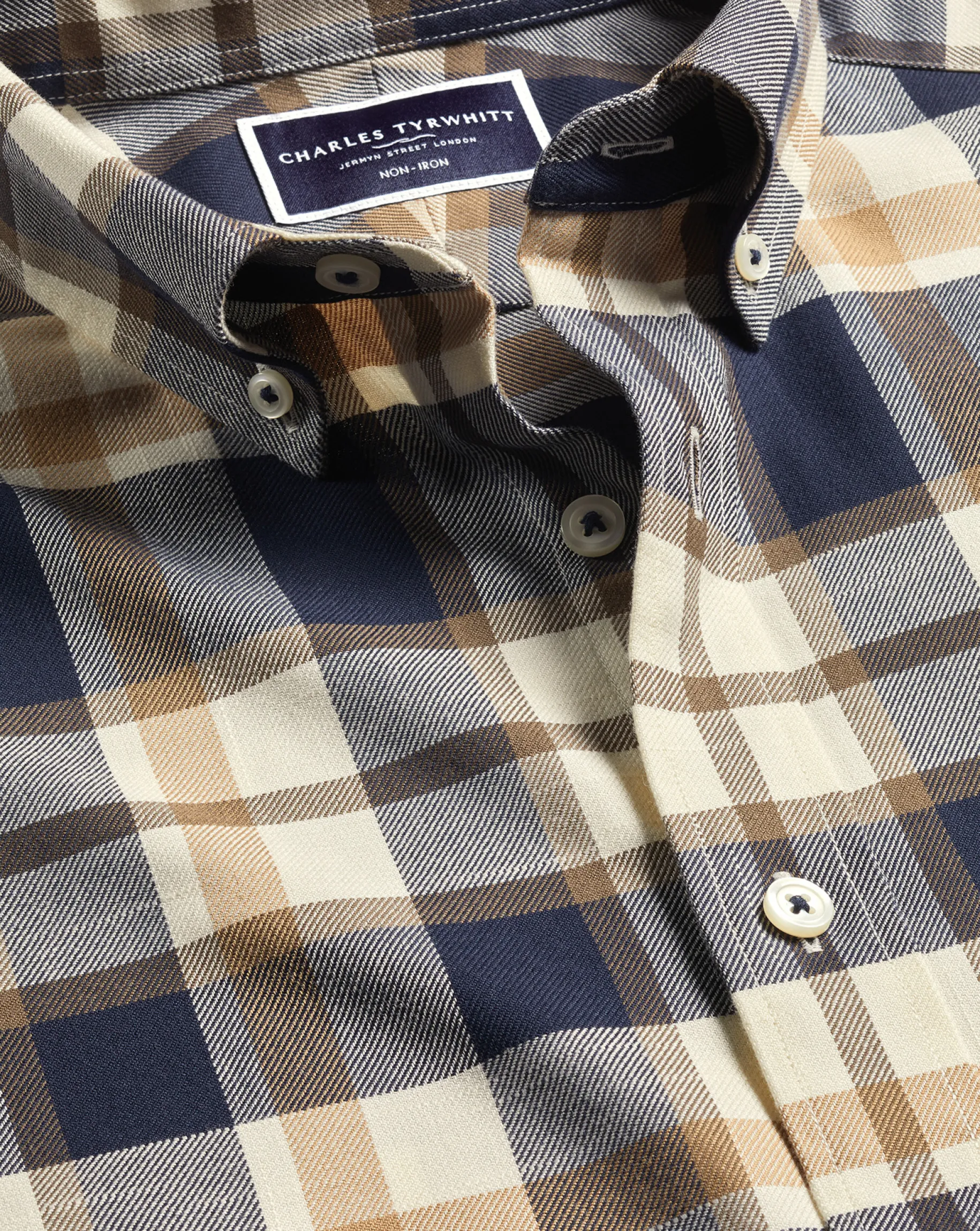 Casual Shirts|Check Shirts<Charles Tyrwhitt Button-Down Collar Non-Iron Twill Large Check Shirt - Sand
