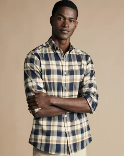 Casual Shirts|Check Shirts<Charles Tyrwhitt Button-Down Collar Non-Iron Twill Large Check Shirt - Sand