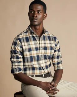 Casual Shirts|Check Shirts<Charles Tyrwhitt Button-Down Collar Non-Iron Twill Large Check Shirt - Sand