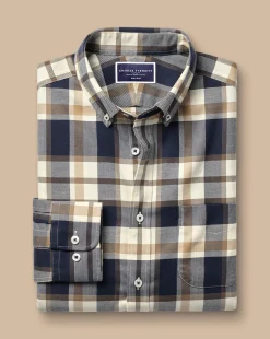 Casual Shirts|Check Shirts<Charles Tyrwhitt Button-Down Collar Non-Iron Twill Large Check Shirt - Sand