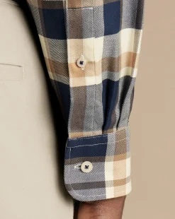 Casual Shirts|Check Shirts<Charles Tyrwhitt Button-Down Collar Non-Iron Twill Large Check Shirt - Sand