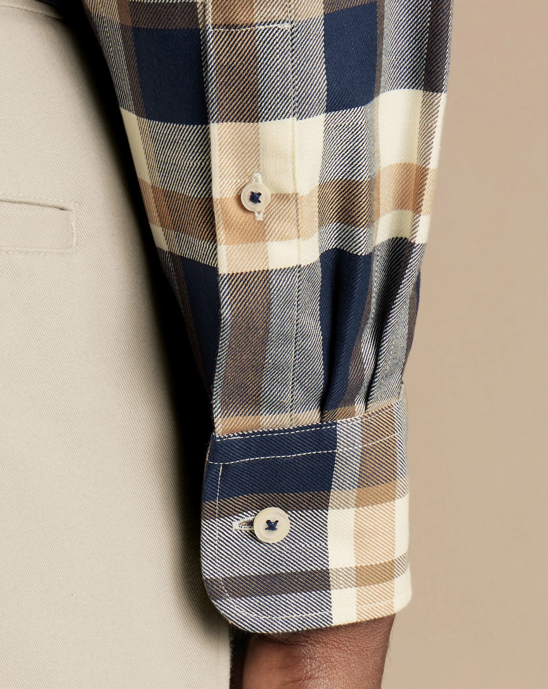 Casual Shirts|Check Shirts<Charles Tyrwhitt Button-Down Collar Non-Iron Twill Large Check Shirt - Sand
