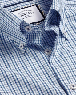 Casual Shirts|Dress Shirts<Charles Tyrwhitt Button-Down Collar Non-Iron Oxford Multi Check Shirt - Ocean Blue