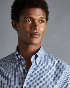 Casual Shirts|Dress Shirts<Charles Tyrwhitt Button-Down Collar Non-Iron Oxford Multi Check Shirt - Ocean Blue