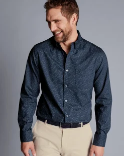 Shirt Sale|Seasonal Looks<Charles Tyrwhitt Button-Down Collar Non-Iron Midi Floral Print Shirt - Petrol Blue