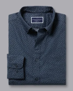 Shirt Sale|Seasonal Looks<Charles Tyrwhitt Button-Down Collar Non-Iron Midi Floral Print Shirt - Petrol Blue