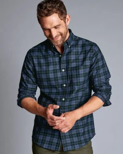 Business Casual Shirts|Casual Shirts<Charles Tyrwhitt Button-Down Collar Non-Iron Twill Overcheck Shirt - Green