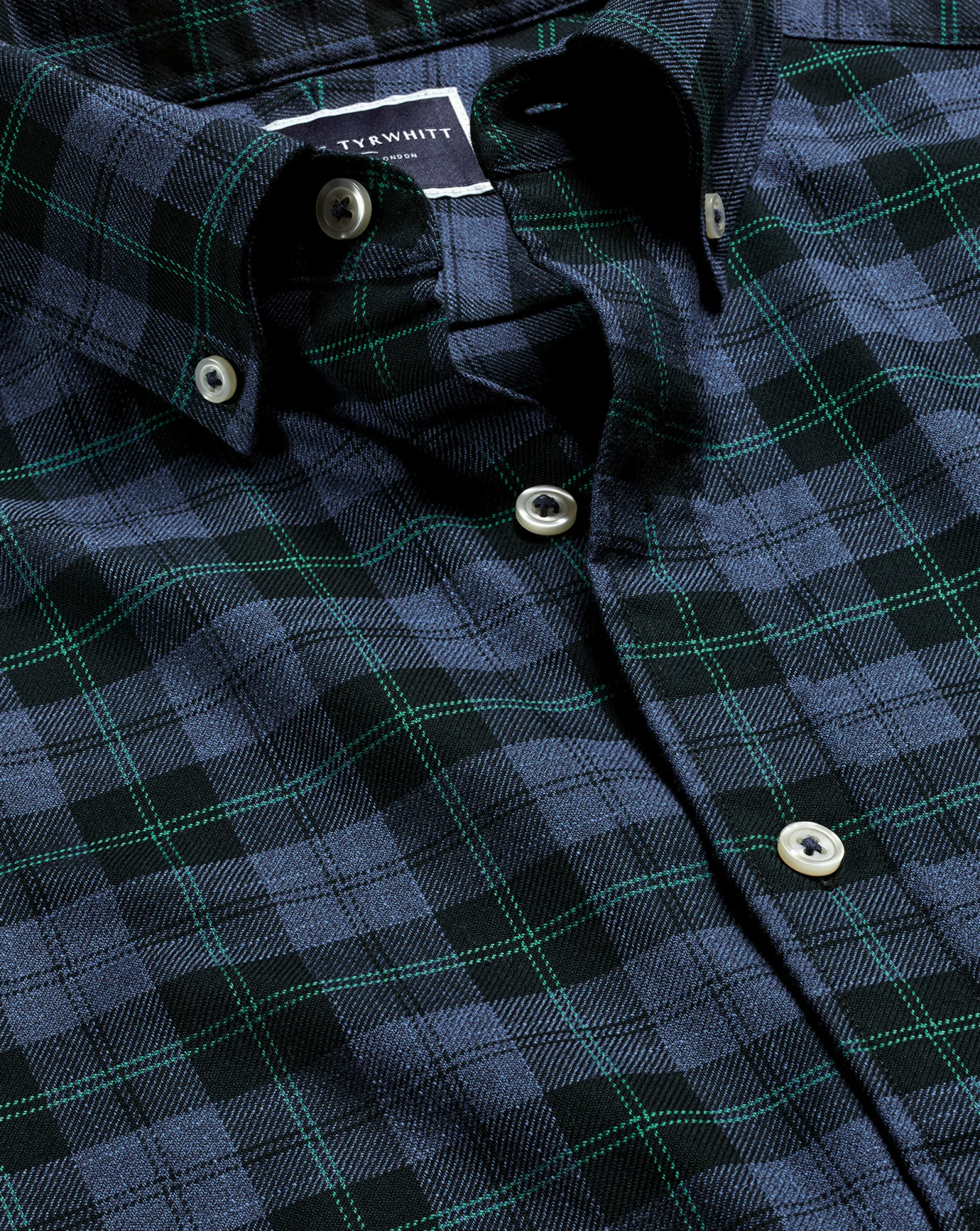 Business Casual Shirts|Casual Shirts<Charles Tyrwhitt Button-Down Collar Non-Iron Twill Overcheck Shirt - Green