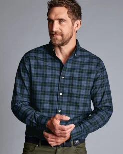 Business Casual Shirts|Casual Shirts<Charles Tyrwhitt Button-Down Collar Non-Iron Twill Overcheck Shirt - Green