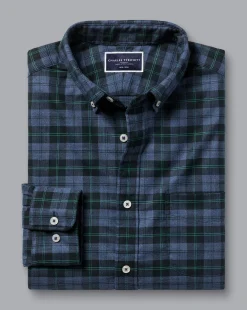 Business Casual Shirts|Casual Shirts<Charles Tyrwhitt Button-Down Collar Non-Iron Twill Overcheck Shirt - Green