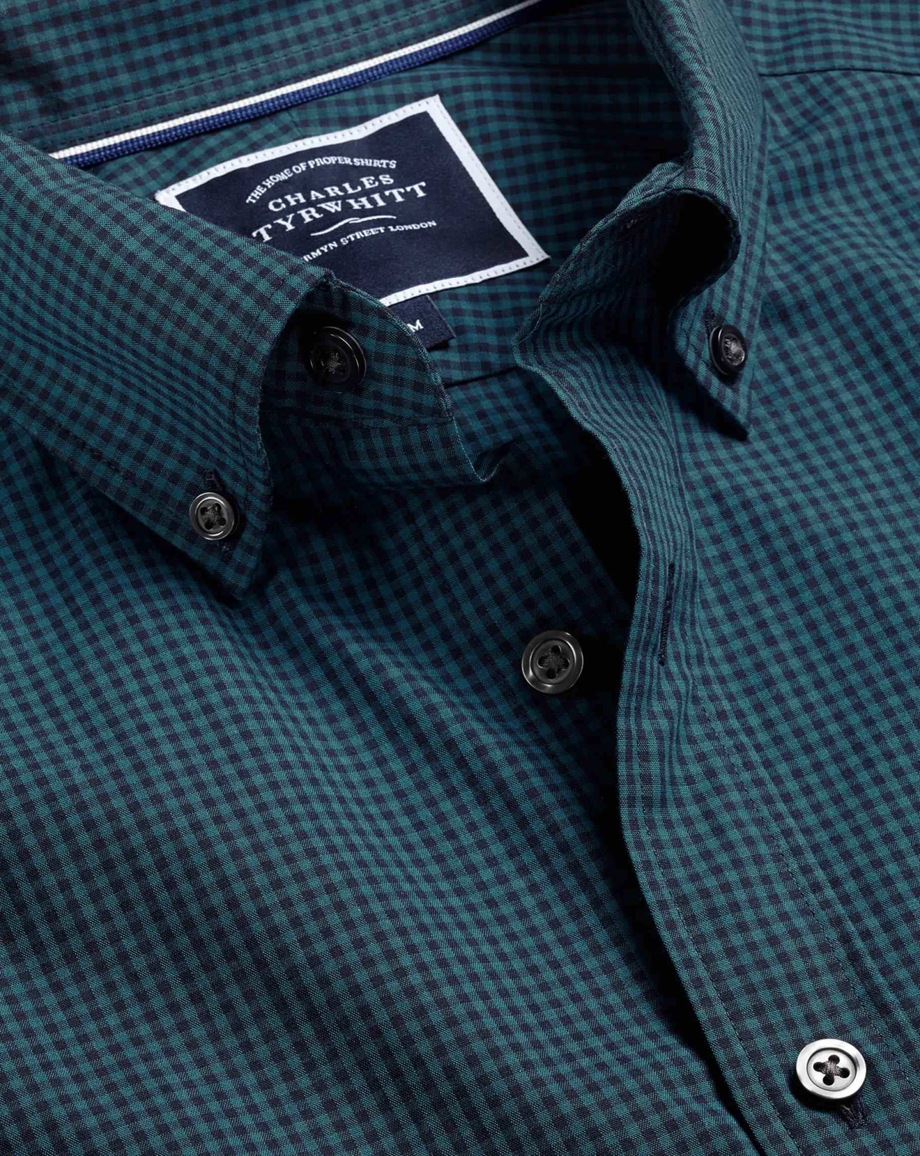 Shirt Sale|Casual Shirts<Charles Tyrwhitt Button-Down Collar Non-Iron Stretch Poplin Mini Gingham Check Shirt - Teal Green
