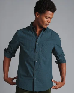Shirt Sale|Casual Shirts<Charles Tyrwhitt Button-Down Collar Non-Iron Stretch Poplin Mini Gingham Check Shirt - Teal Green
