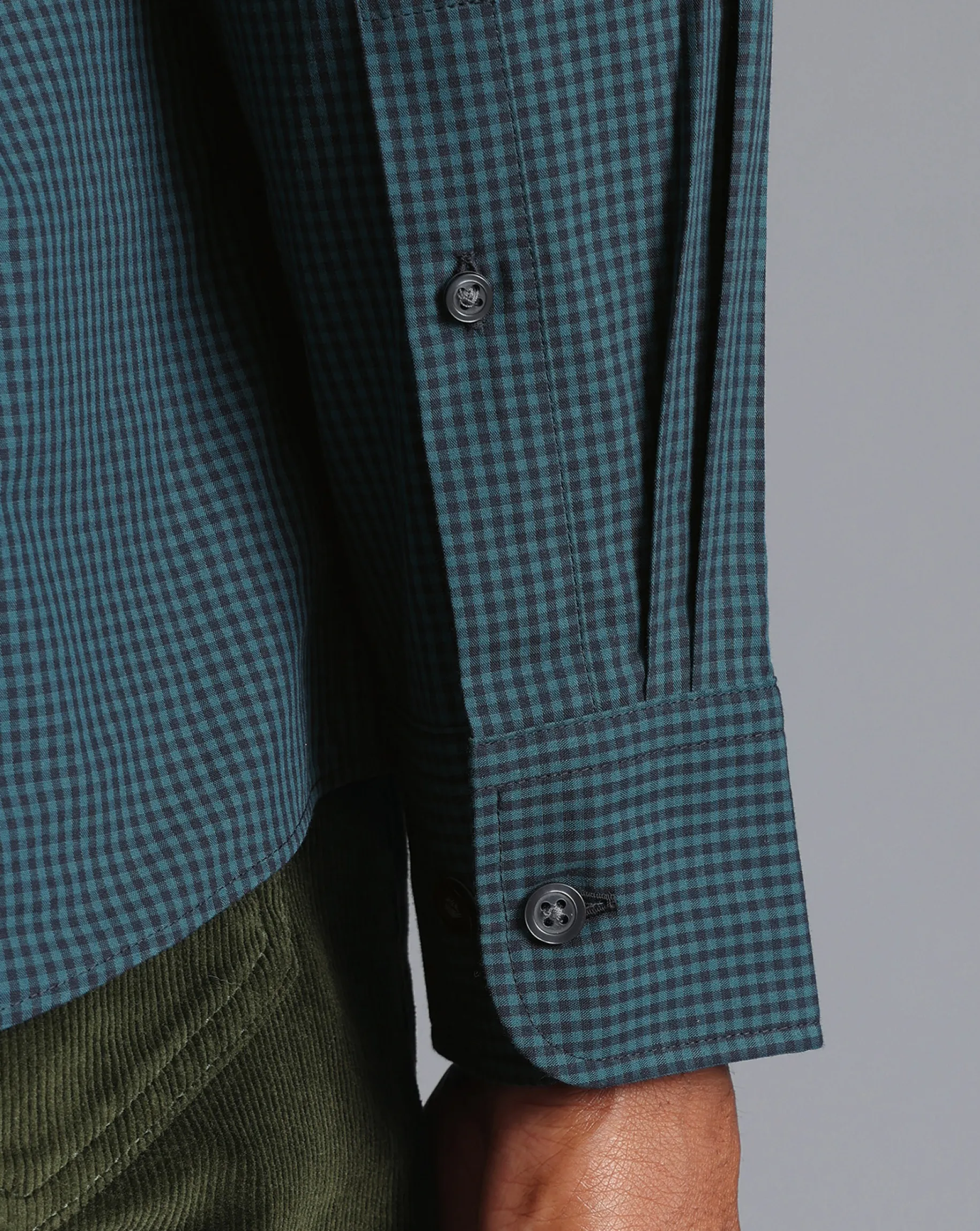 Shirt Sale|Casual Shirts<Charles Tyrwhitt Button-Down Collar Non-Iron Stretch Poplin Mini Gingham Check Shirt - Teal Green