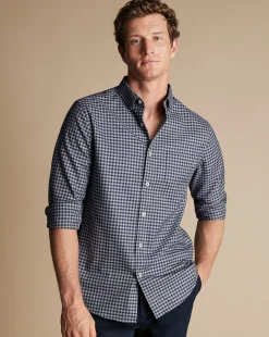 Casual Shirts|Check Shirts<Charles Tyrwhitt Button-Down Collar Non-Iron Twill Gingham Shirt - Grey