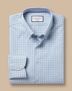 Business Casual Shirts|Dress Shirts<Charles Tyrwhitt Button-Down Collar Non-Iron Check Oxford Shirt - Mid Blue