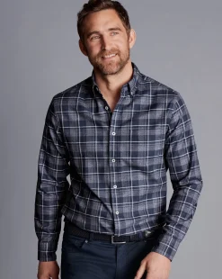 Shirt Sale|Casual Shirts<Charles Tyrwhitt Button-Down Collar Non-Iron Twill Windowpane Shirt - Heather Blue