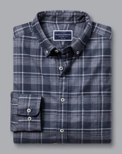Shirt Sale|Casual Shirts<Charles Tyrwhitt Button-Down Collar Non-Iron Twill Windowpane Shirt - Heather Blue