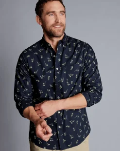 Casual Shirts|M<Charles Tyrwhitt Button-Down Collar Non-Iron Floral Print Shirt - Stone