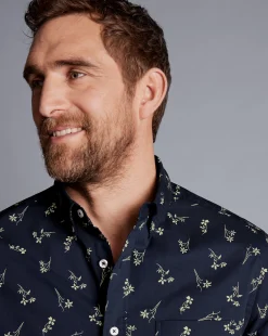 Casual Shirts|M<Charles Tyrwhitt Button-Down Collar Non-Iron Floral Print Shirt - Stone
