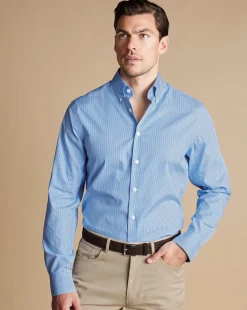 Business Casual Shirts|Dress Shirts<Charles Tyrwhitt Button-Down Collar Non-Iron Check Oxford Shirt - Cornflower Blue