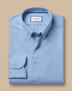 Business Casual Shirts|Dress Shirts<Charles Tyrwhitt Button-Down Collar Non-Iron Check Oxford Shirt - Cornflower Blue