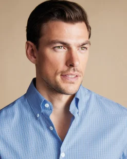 Business Casual Shirts|Dress Shirts<Charles Tyrwhitt Button-Down Collar Non-Iron Check Oxford Shirt - Cornflower Blue