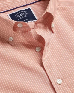 Shirt Sale|Casual Shirts<Charles Tyrwhitt Button-Down Collar Non-Iron Stretch Fine Stripe Shirt - Orange