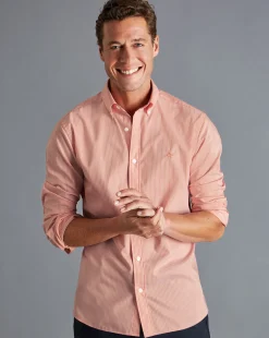 Shirt Sale|Casual Shirts<Charles Tyrwhitt Button-Down Collar Non-Iron Stretch Fine Stripe Shirt - Orange