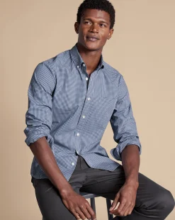Business Casual Shirts|Casual Shirts<Charles Tyrwhitt Button-Down Collar Non-Iron Stretch Poplin Mini Gingham Check Shirt - French Blue