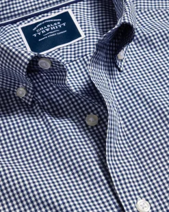 Business Casual Shirts|Casual Shirts<Charles Tyrwhitt Button-Down Collar Non-Iron Stretch Poplin Mini Gingham Check Shirt - French Blue