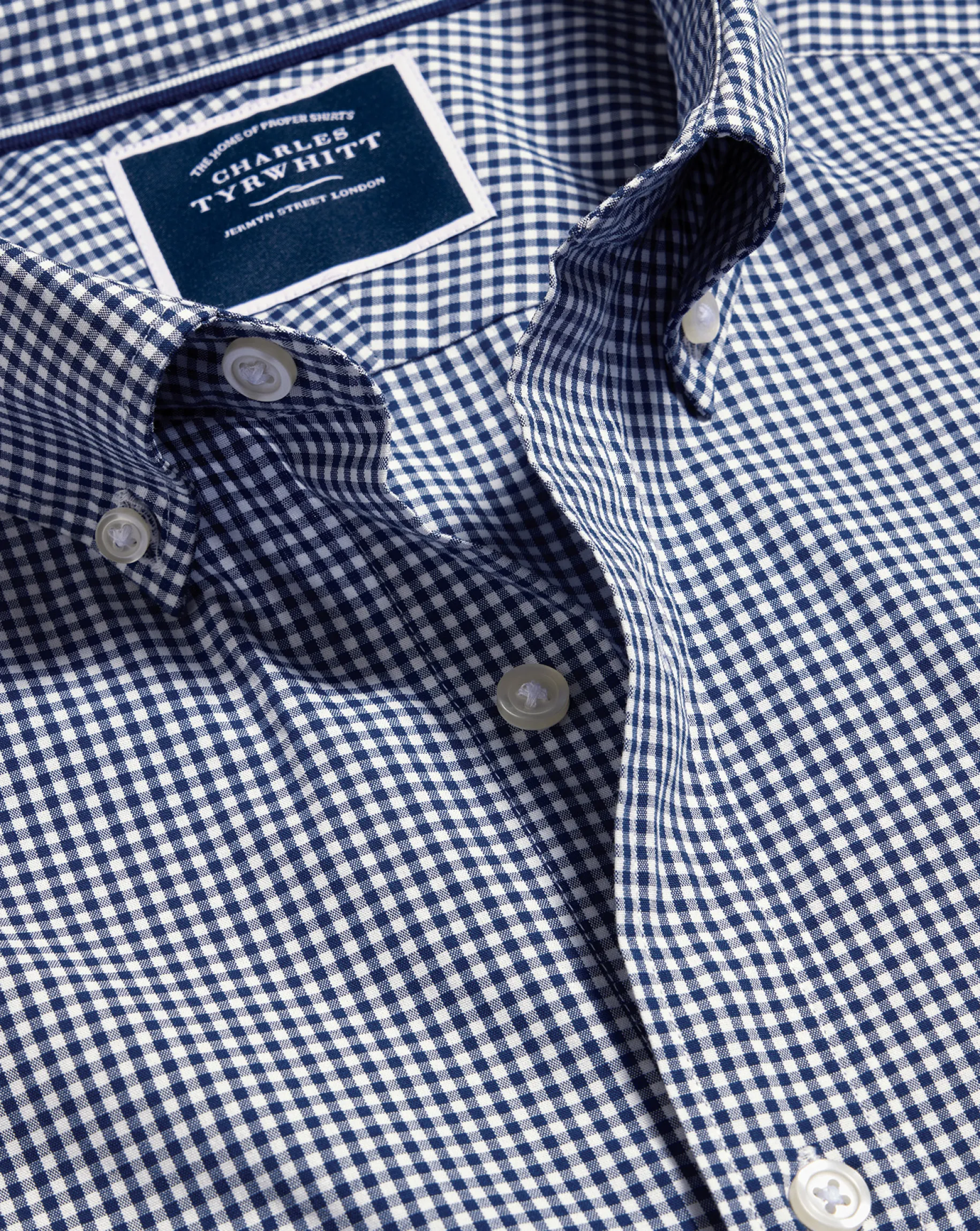 Business Casual Shirts|Casual Shirts<Charles Tyrwhitt Button-Down Collar Non-Iron Stretch Poplin Mini Gingham Check Shirt - French Blue