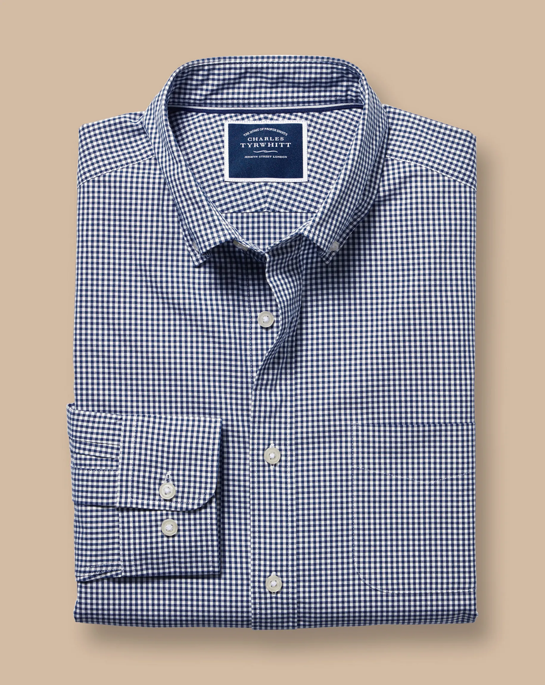Business Casual Shirts|Casual Shirts<Charles Tyrwhitt Button-Down Collar Non-Iron Stretch Poplin Mini Gingham Check Shirt - French Blue