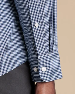 Business Casual Shirts|Casual Shirts<Charles Tyrwhitt Button-Down Collar Non-Iron Stretch Poplin Mini Gingham Check Shirt - French Blue