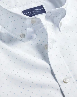 Short Sleeve Shirts|Casual Shirts<Charles Tyrwhitt Button-Down Collar Spot Print Short Sleeve Shirt - White & Blue Sky