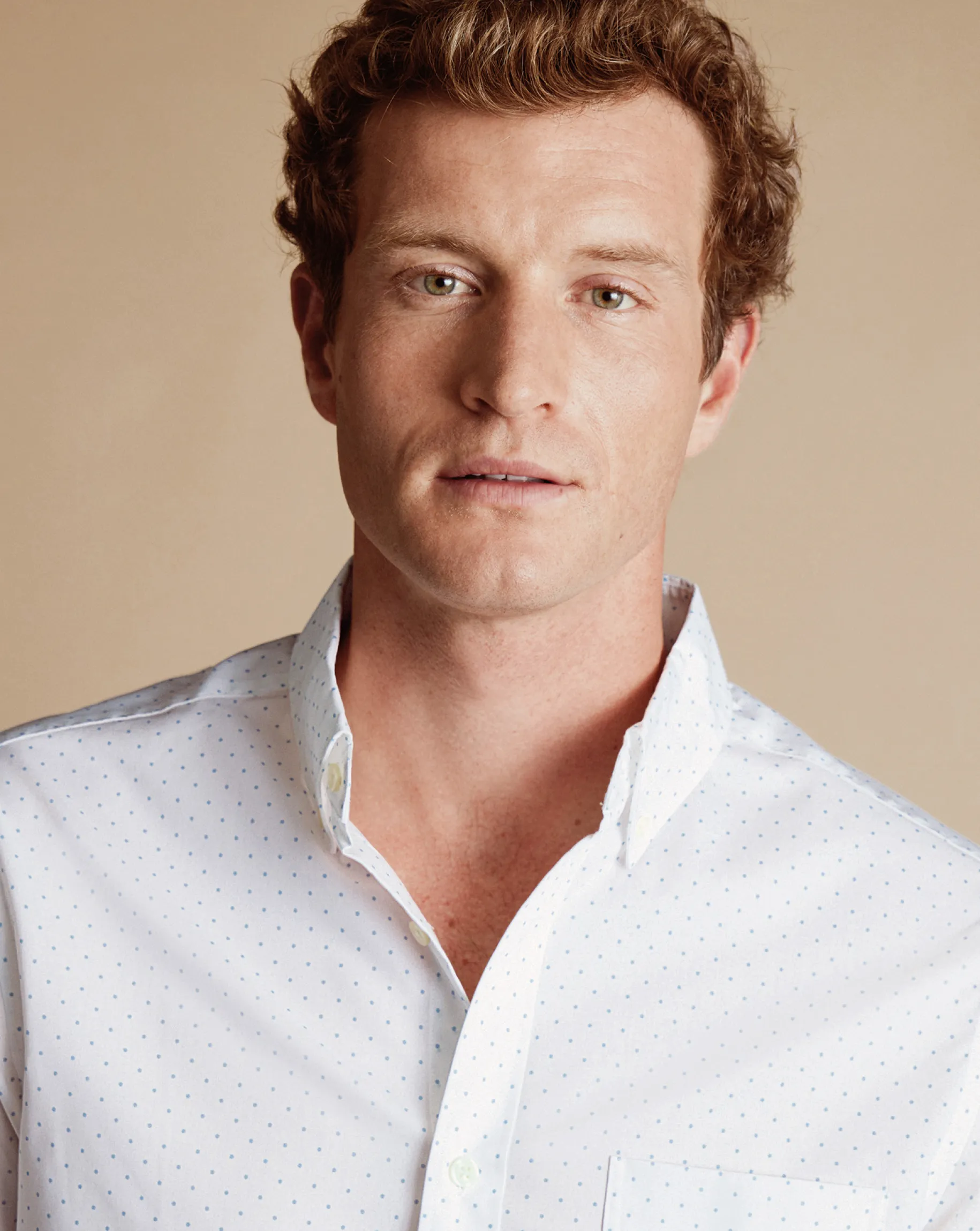 Short Sleeve Shirts|Casual Shirts<Charles Tyrwhitt Button-Down Collar Spot Print Short Sleeve Shirt - White & Blue Sky