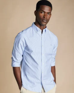 Casual Shirts|Blue Shirts<Charles Tyrwhitt Button-Down Collar Washed Oxford Stripe Shirt - Ocean Blue